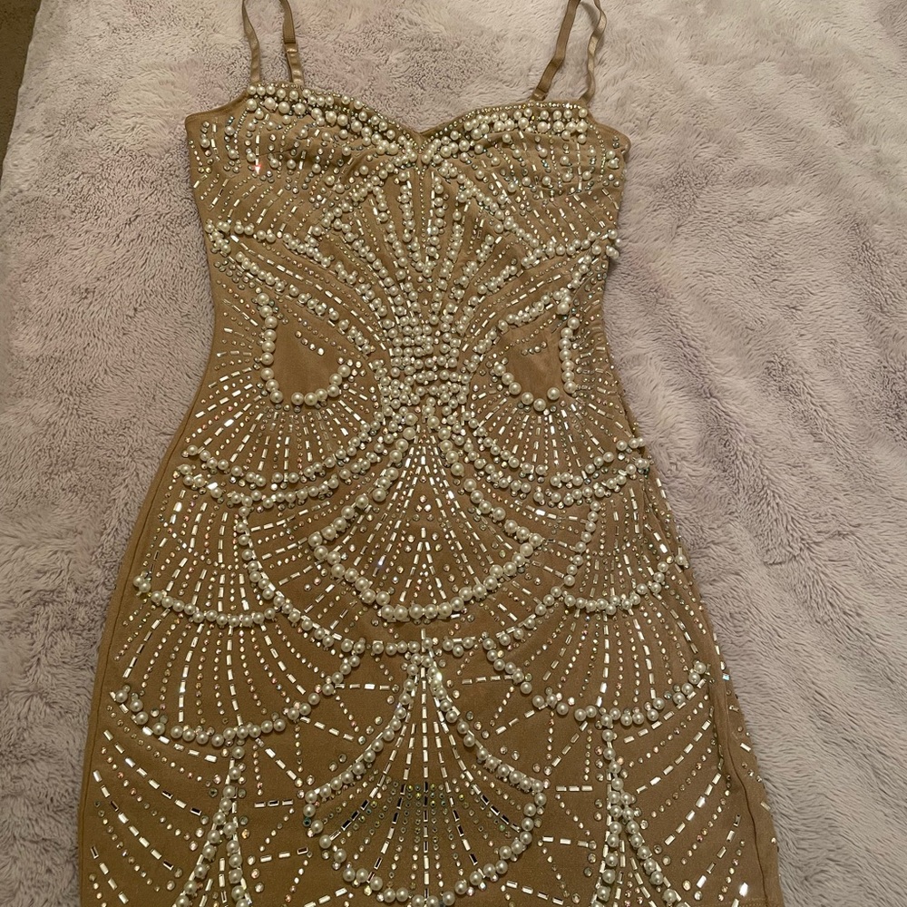 Rhinestone and pearl cocktail dress